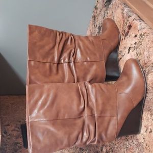 Ladies brown boot with 3 1/2 " wedge heel